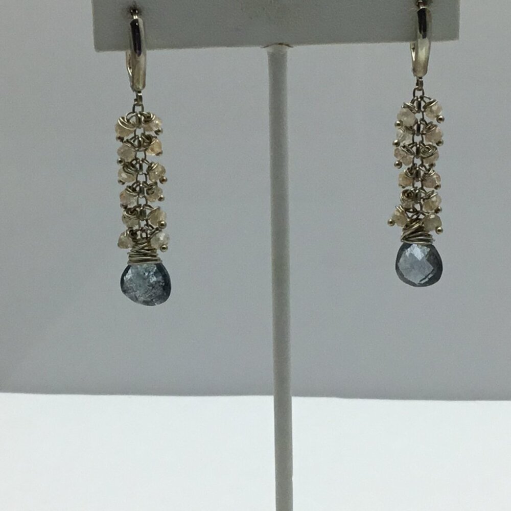 NWOT‎ Artisan Sterling Silver Natural Moss Aquamarine & Natural Zircon Earrings - Picture 3 of 5